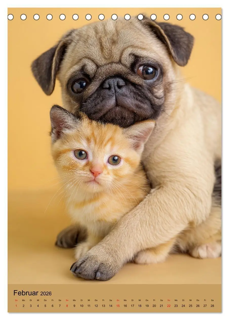 Bild: 9783516670073 | Freundschaftskalender - Katzen und Hunde, beste Freunde in Umarmung...