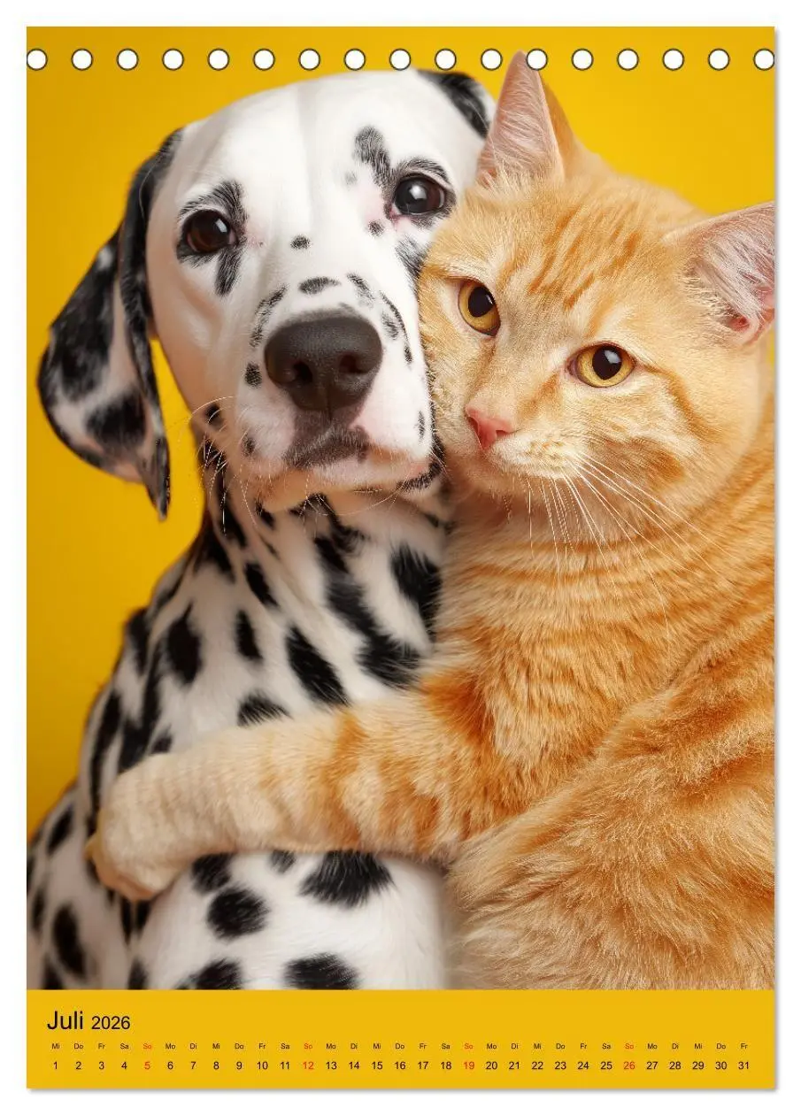 Bild: 9783516670073 | Freundschaftskalender - Katzen und Hunde, beste Freunde in Umarmung...