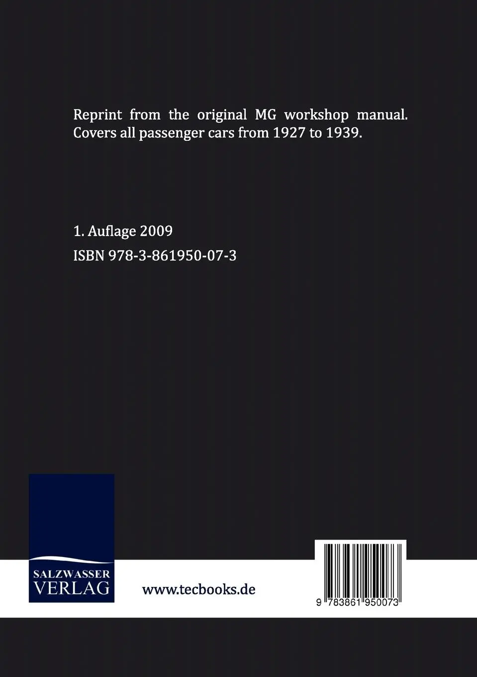 Rückseite: 9783861950073 | MG Workshop Manual | (All Models 1927-1939) | M. G. | Taschenbuch