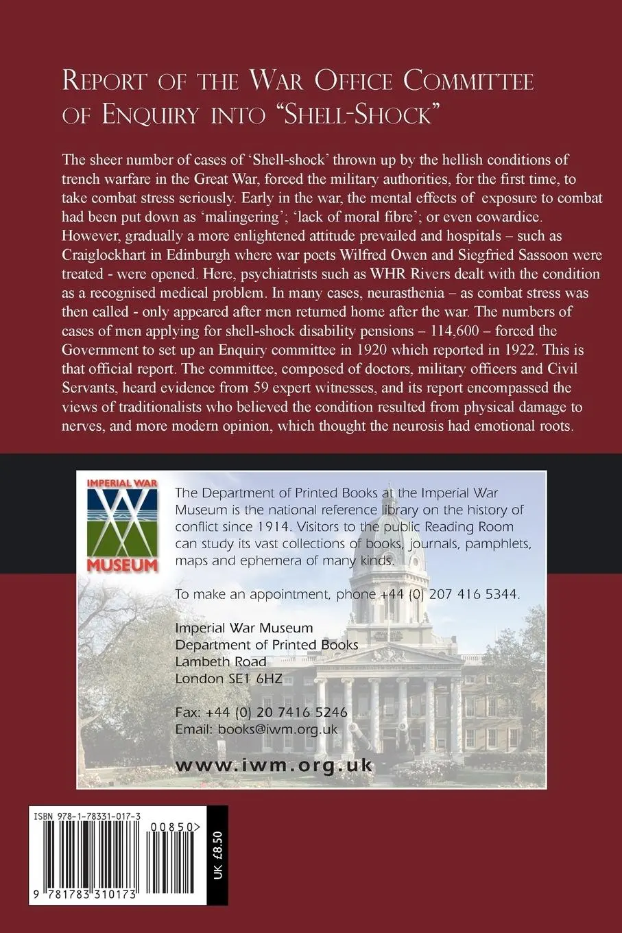 Rückseite: 9781783310173 | Report of the War Office Committee of Enquiry Into "Shell-Shock"