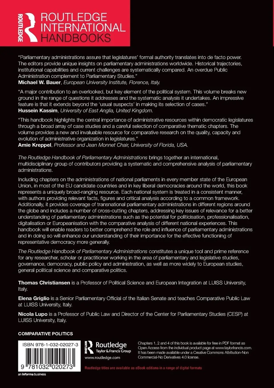 Rückseite: 9781032020273 | The Routledge Handbook of Parliamentary Administrations | Taschenbuch