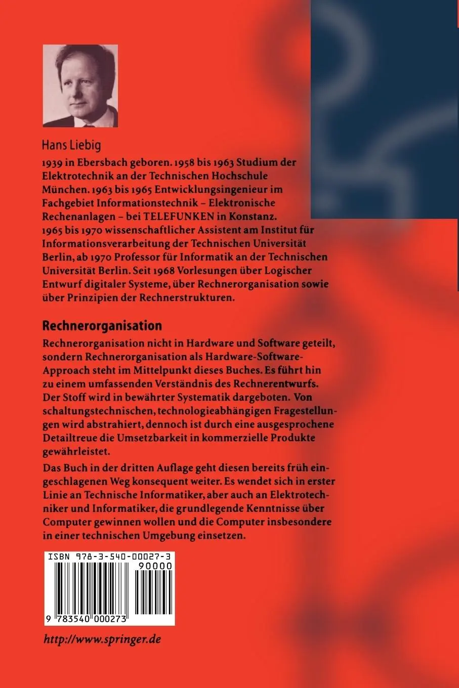 Rückseite: 9783540000273 | Rechnerorganisation | Die Prinzipien | Hans Liebig | Taschenbuch | x