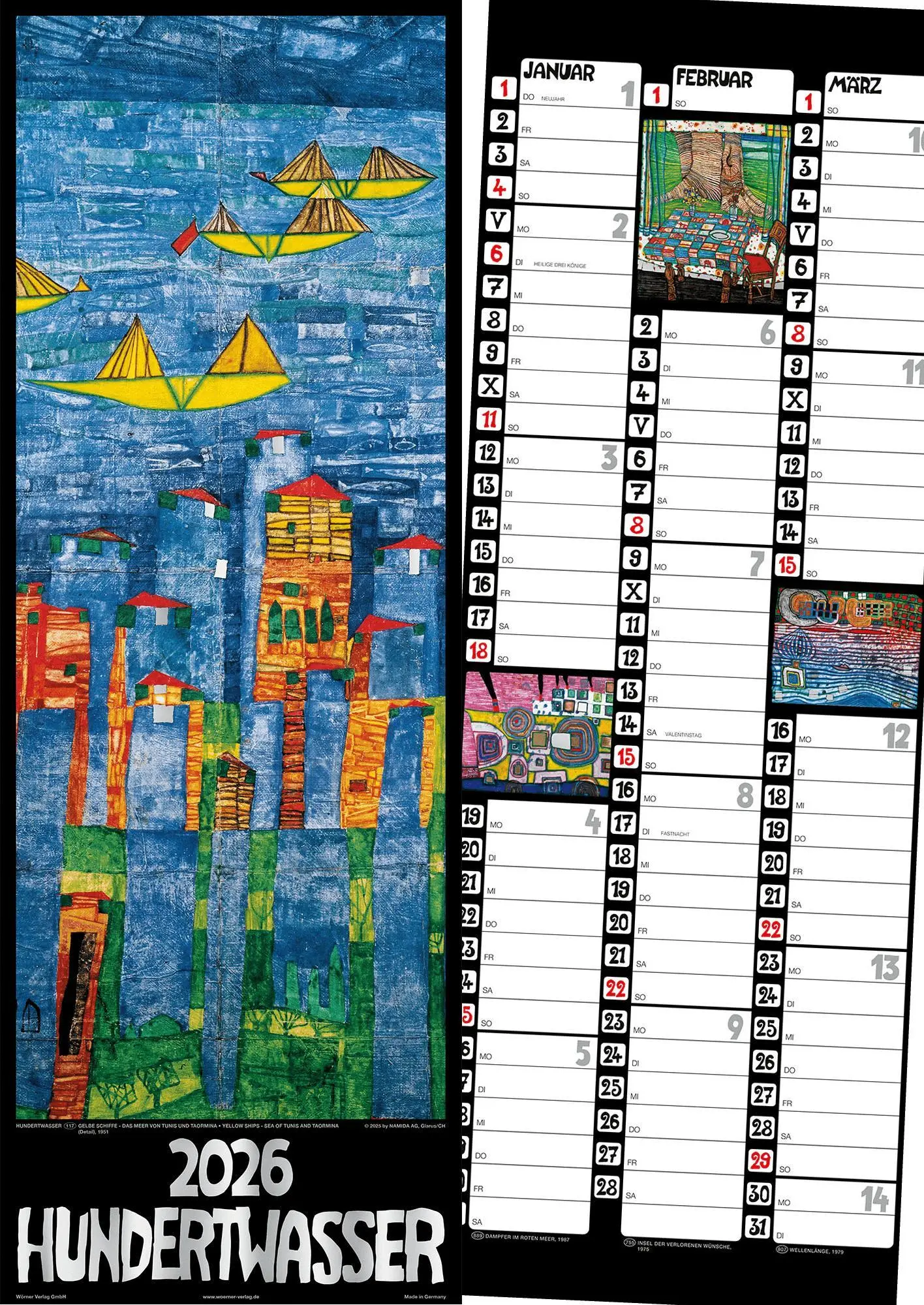 Cover: 9783910430273 | Hundertwasser Streifenkalender Art 2026 | Wörner Verlag GmbH | 6 S.