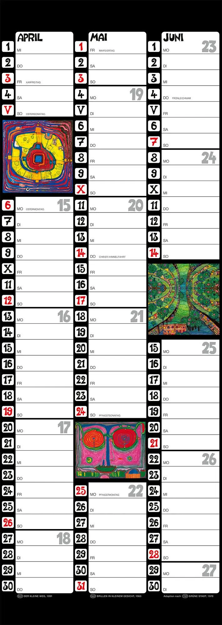 Bild: 9783910430273 | Hundertwasser Streifenkalender Art 2026 | Wörner Verlag GmbH | 6 S.