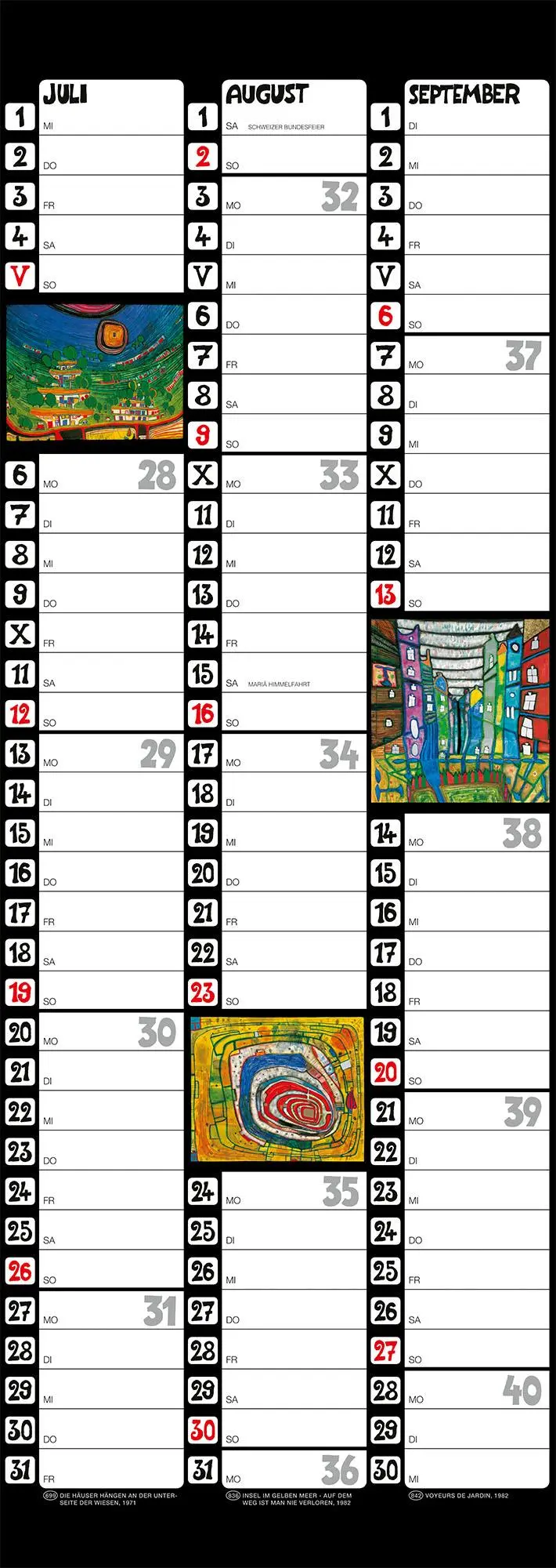 Bild: 9783910430273 | Hundertwasser Streifenkalender Art 2026 | Wörner Verlag GmbH | 6 S.