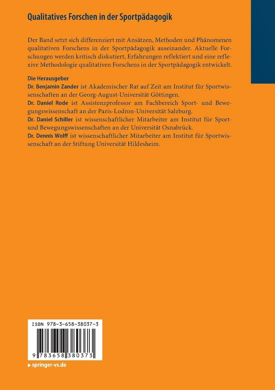 Rückseite: 9783658380373 | Qualitatives Forschen in der Sportpädagogik | Benjamin Zander (u. a.)