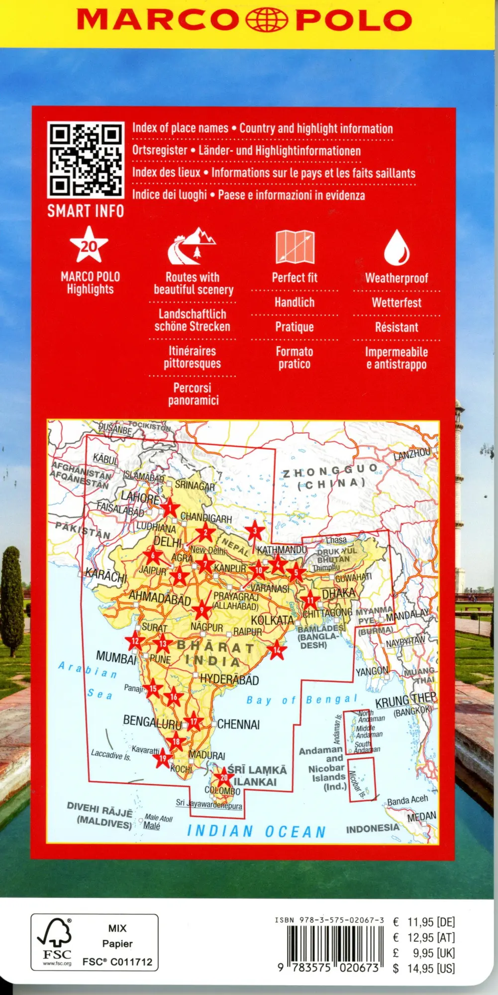 Bild: 9783575020673 | MARCO POLO Reisekarte Indien, Sri Lanka 1:2,5 Mio. | (Land-)Karte