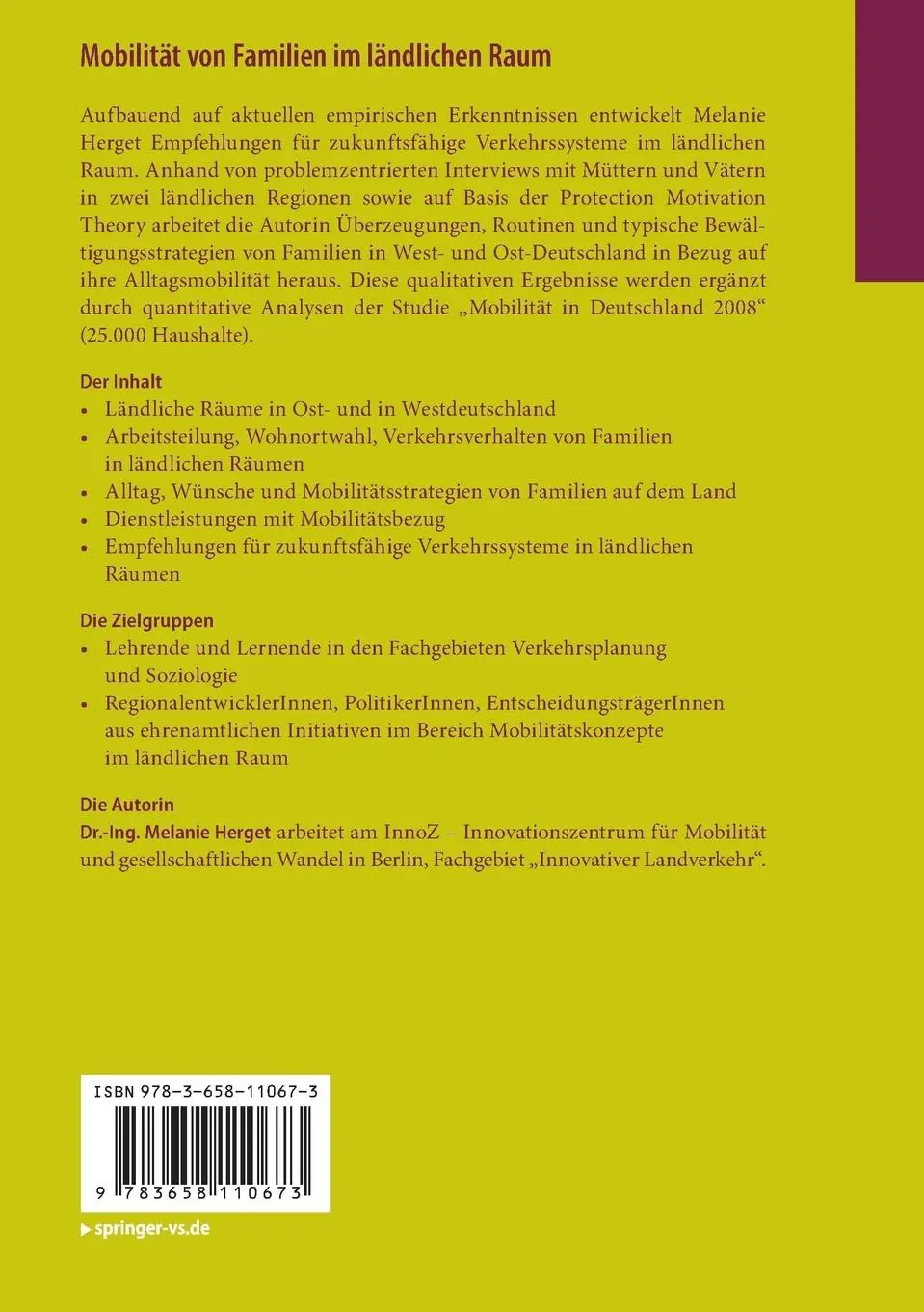 Rückseite: 9783658110673 | Mobilität von Familien im ländlichen Raum | Melanie Herget | Buch