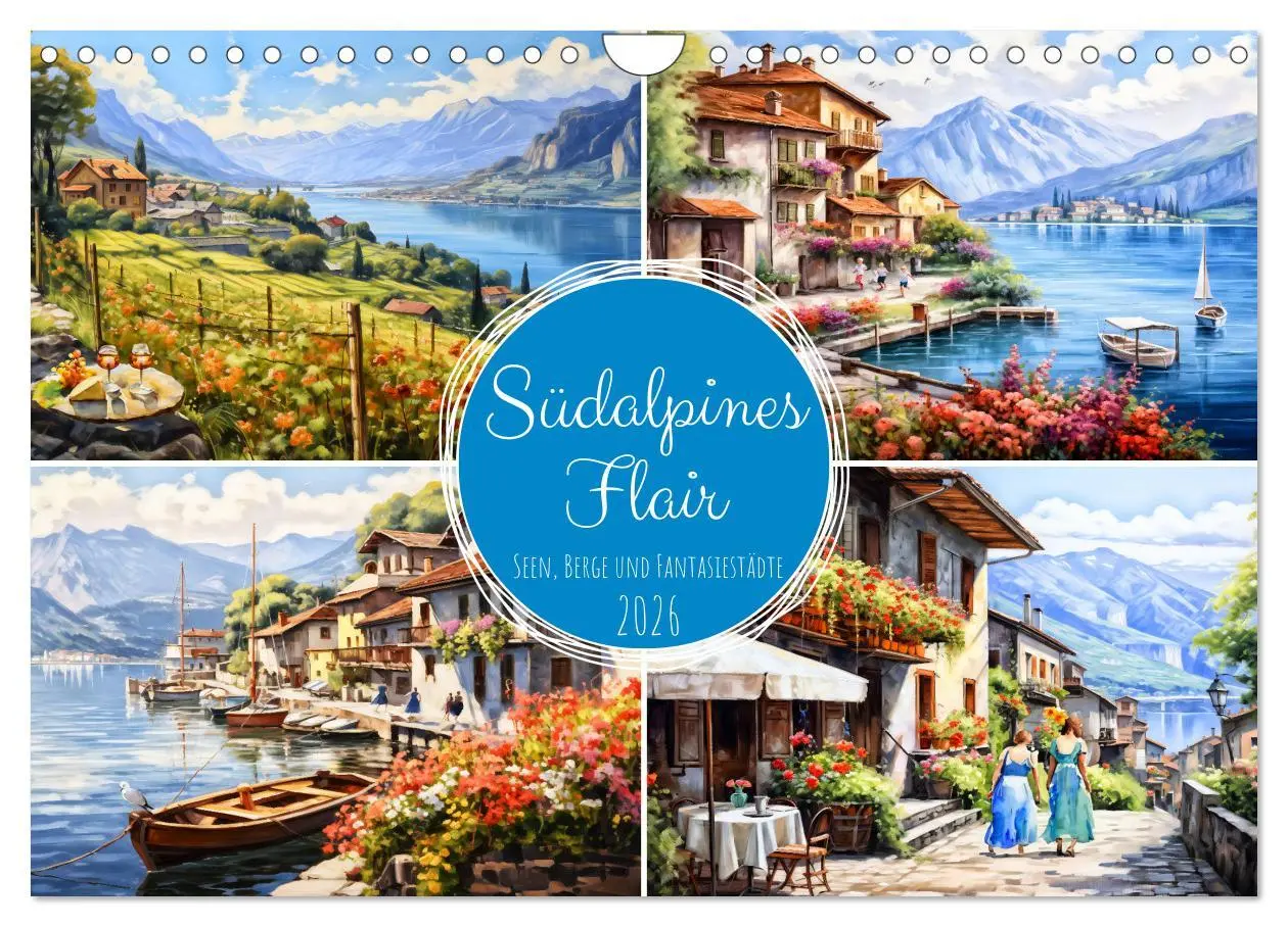 Cover: 9783457370773 | Südalpines Flair - Seen, Berge und Fantasiestädte (Wandkalender...