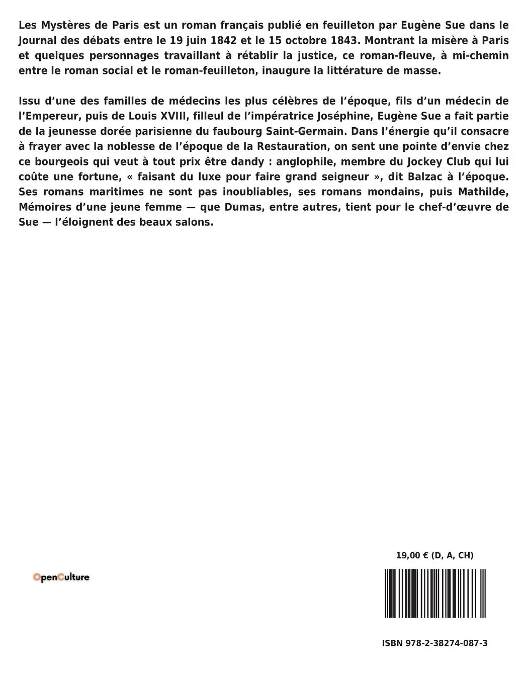 Rückseite: 9782382740873 | LES MYSTÈRES DE PARIS | Tome 2 | Eugène Sue | Taschenbuch | 2022