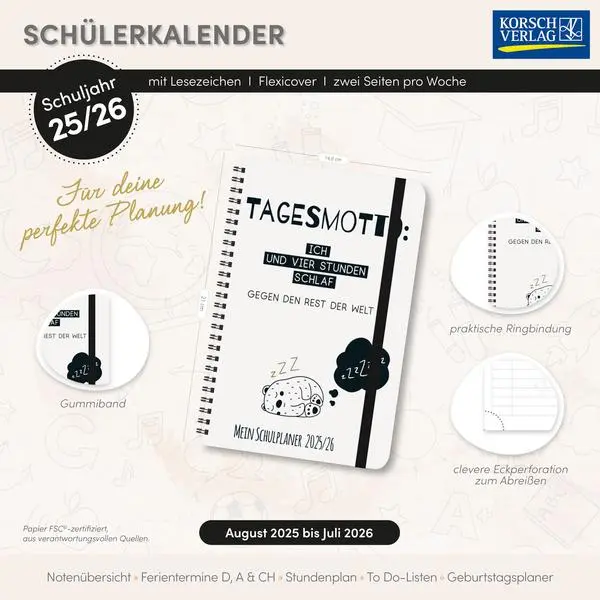 Bild: 9783731890973 | Schülerkalender Schlaf 2025/2026 | Verlag Korsch | Buch | 128 S.