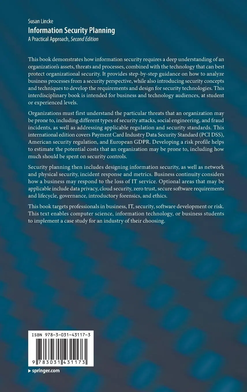 Rückseite: 9783031431173 | Information Security Planning | A Practical Approach | Susan Lincke