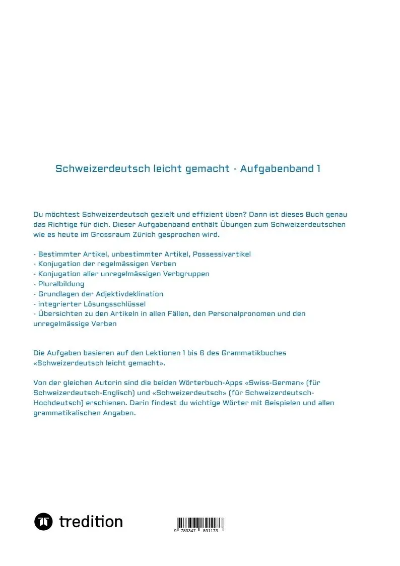 Rückseite: 9783347891173 | Schweizerdeutsch leicht gemacht - Aufgabenband 1 | Verena Schorn