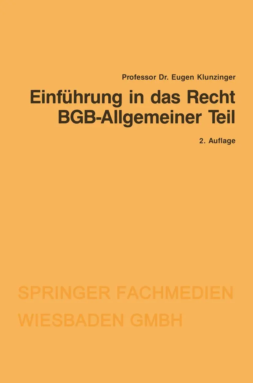 Cover: 9783409021173 | Einführung in das Recht BGB-Allgemeiner Teil | Eugen Klunzinger | Buch