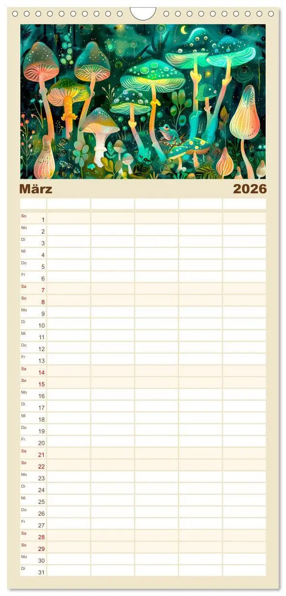 Bild: 9783516491173 | Familienplaner 2026 - Zauberwelt der Pilze - Fantasievolle Pilze im...