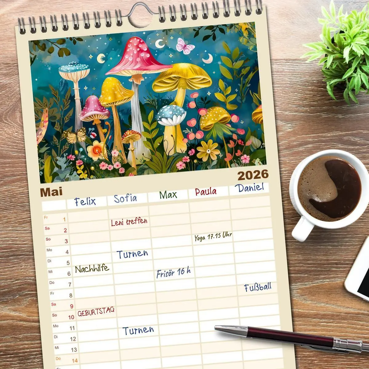 Bild: 9783516491173 | Familienplaner 2026 - Zauberwelt der Pilze - Fantasievolle Pilze im...
