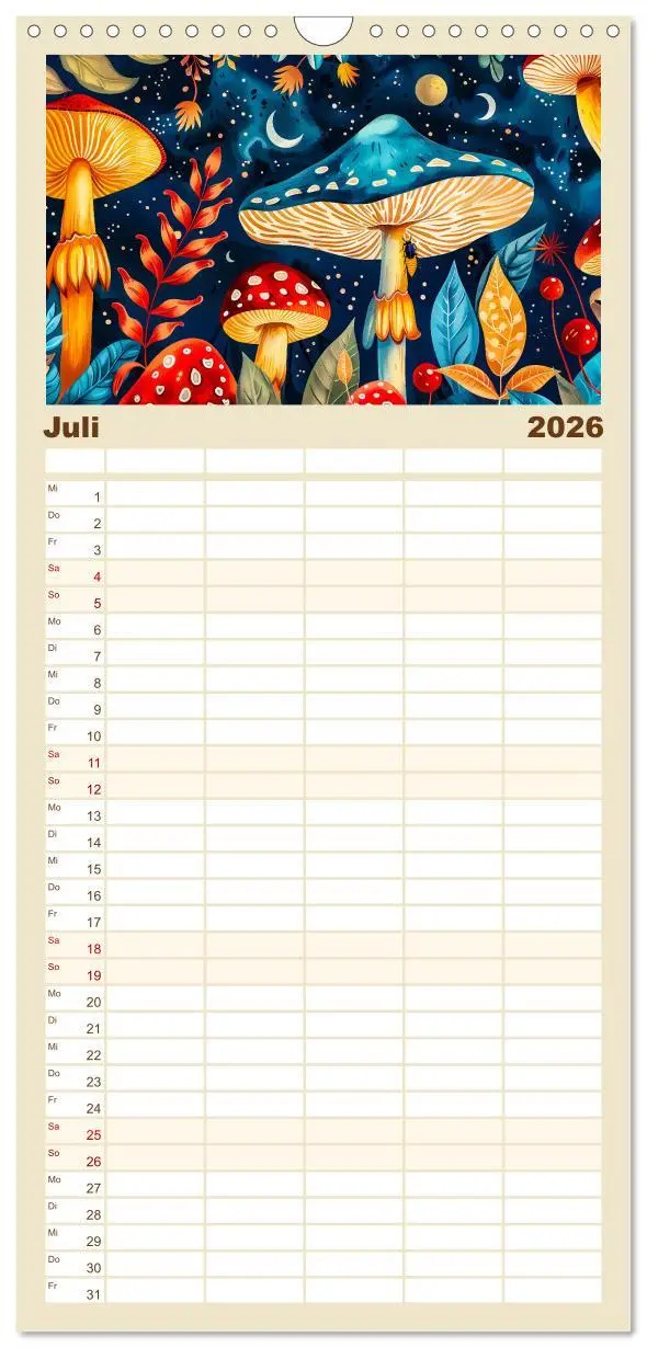 Bild: 9783516491173 | Familienplaner 2026 - Zauberwelt der Pilze - Fantasievolle Pilze im...