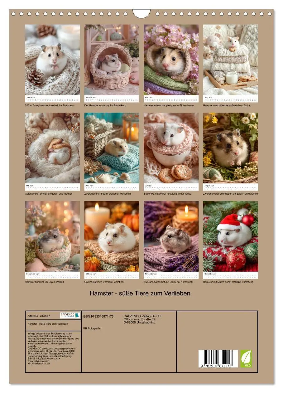 Bild: 9783516871173 | Hamster - süße Tiere zum Verlieben (Wandkalender 2027 DIN A3 hoch),...