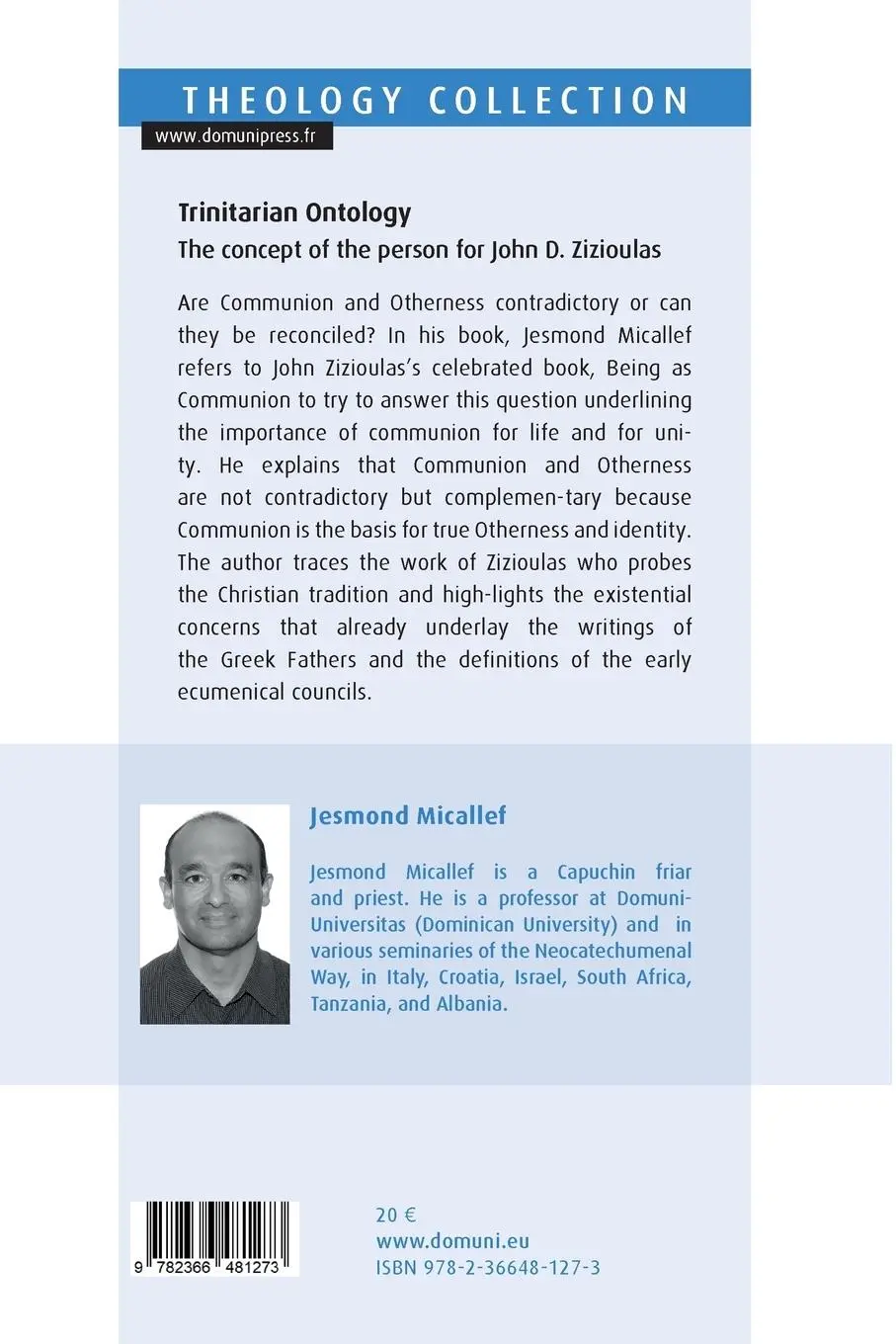 Rückseite: 9782366481273 | Trinitarian Ontology | The concept of the person for John D. Zizioulas