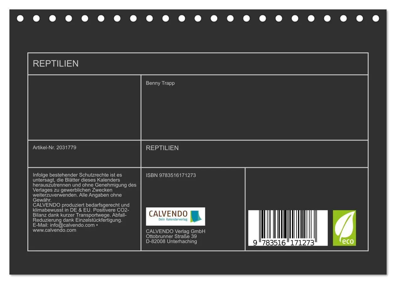 Bild: 9783516171273 | REPTILIEN (Tischkalender 2026 DIN A5 quer), CALVENDO Monatskalender