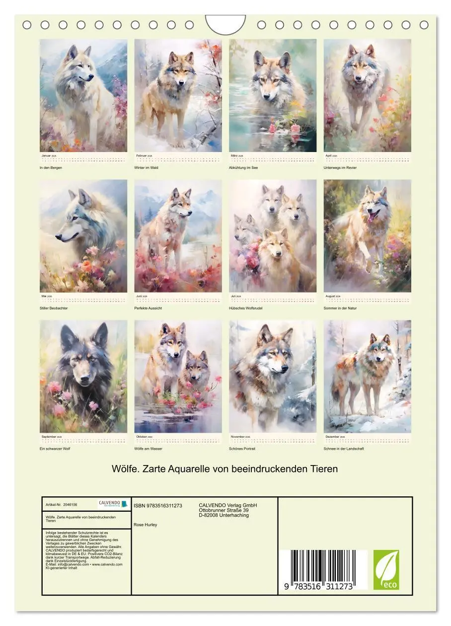 Bild: 9783516311273 | Wölfe. Zarte Aquarelle von beeindruckenden Tieren (Wandkalender...