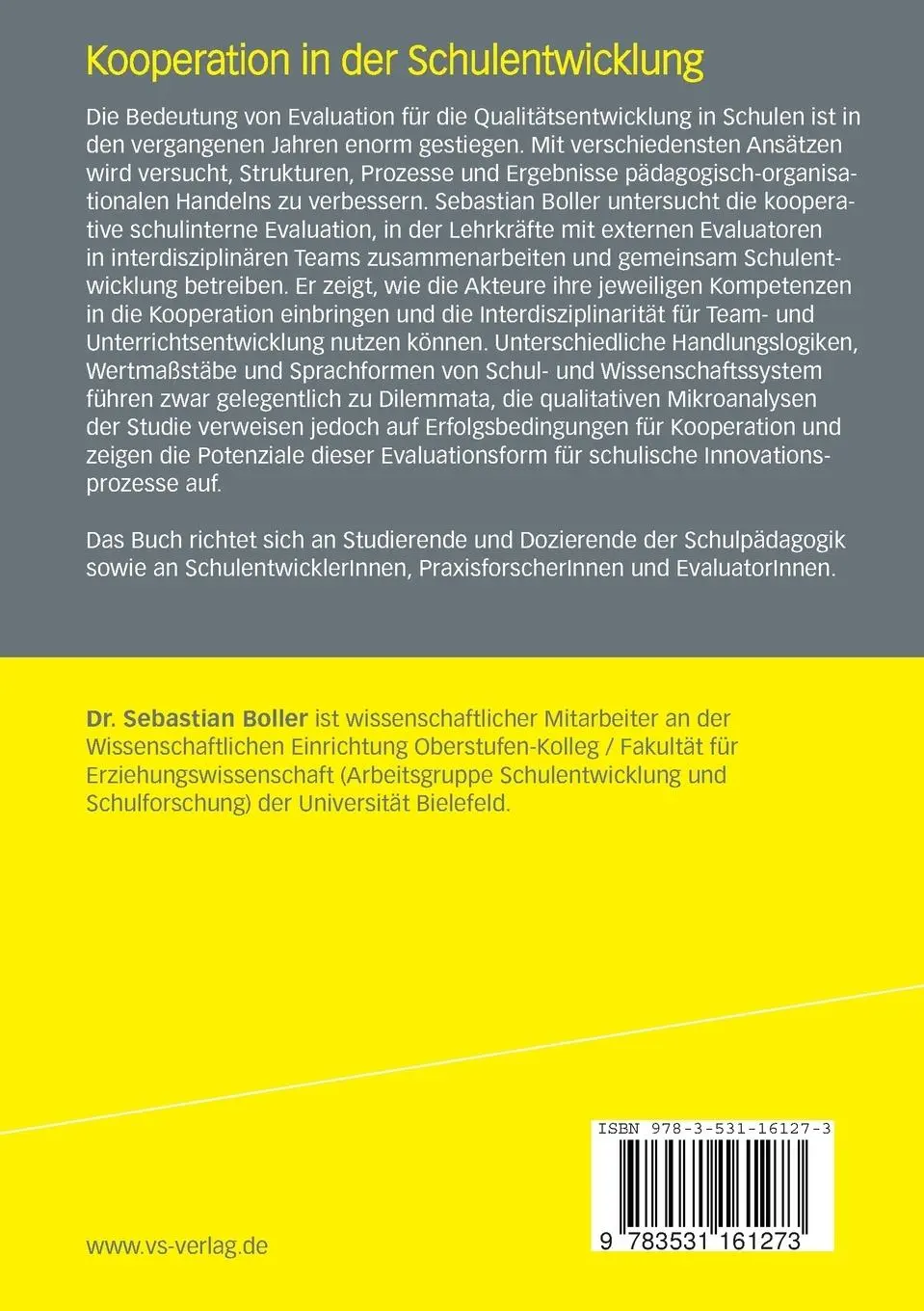 Rückseite: 9783531161273 | Kooperation in der Schulentwicklung | Sebastian Boller | Taschenbuch
