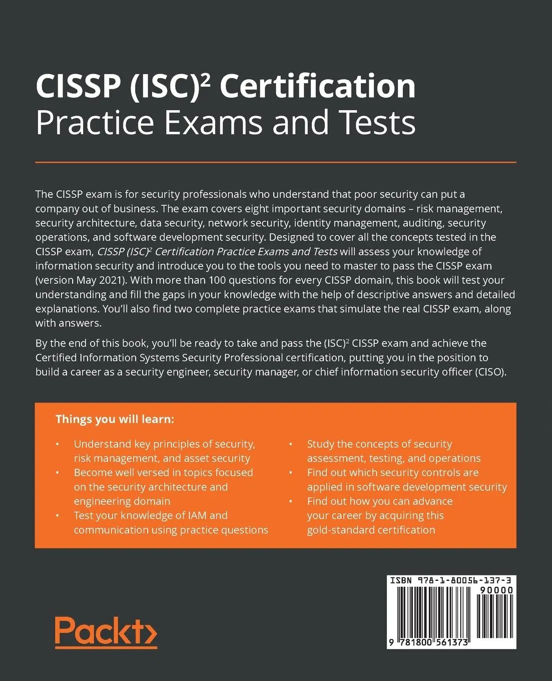 Rückseite: 9781800561373 | CISSP (ISC)² Certification Practice Exams and Tests | Ted Jordan