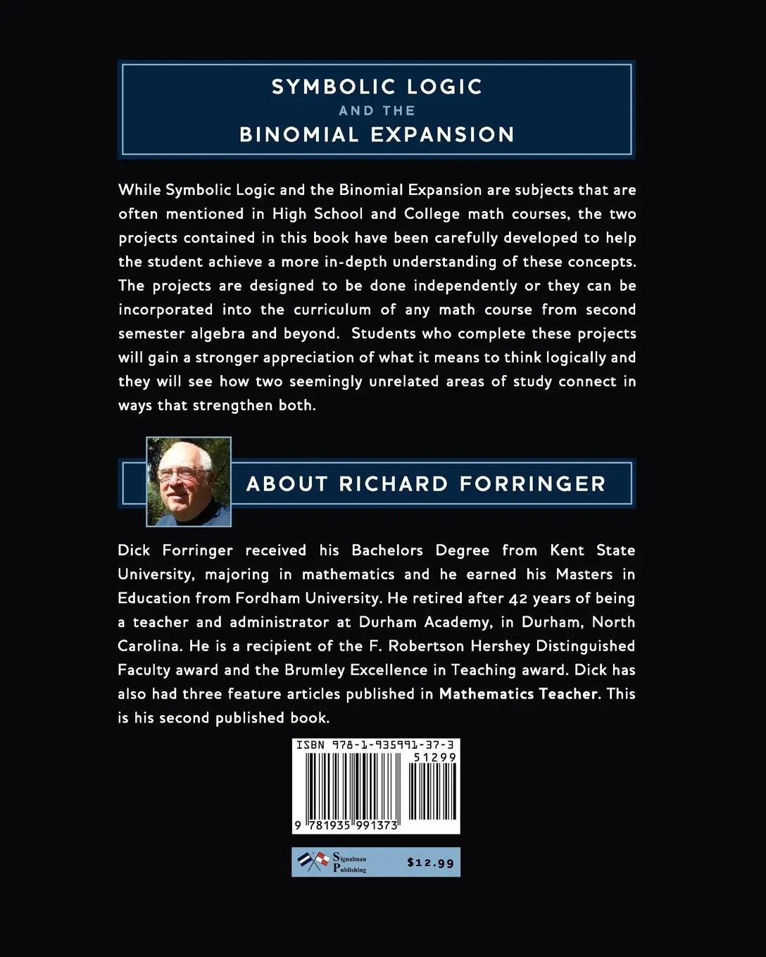 Rückseite: 9781935991373 | Symbolic Logic and the Binomial Expansion | Two Math Projects | Buch