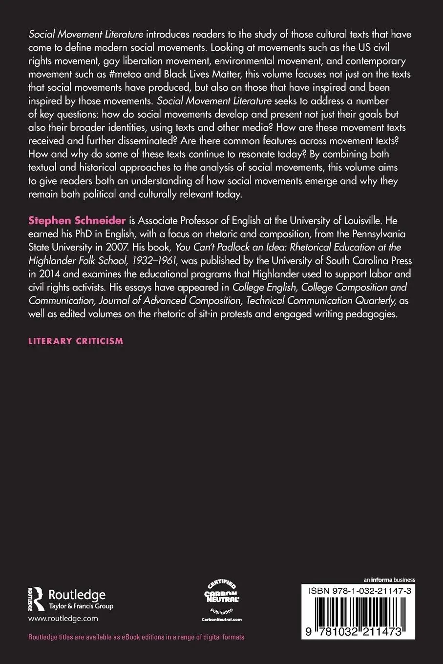 Rückseite: 9781032211473 | Social Movement Literature | An Introduction | Stephen Schneider