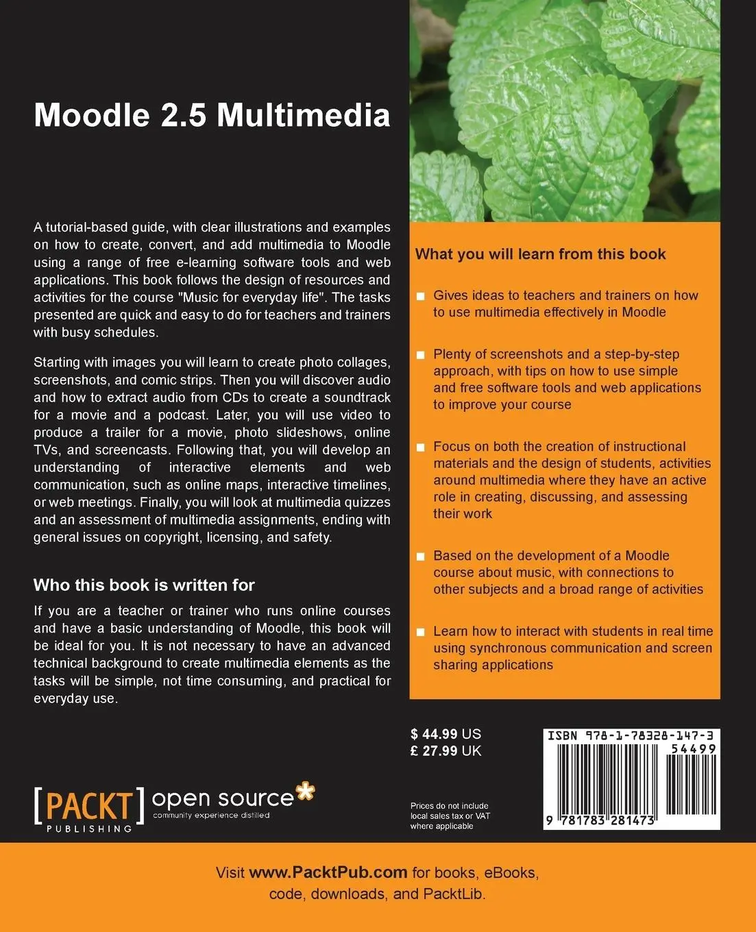 Rückseite: 9781783281473 | Moodle 2.5 Multimedia | Joao Fernandes | Taschenbuch | Englisch | 2013