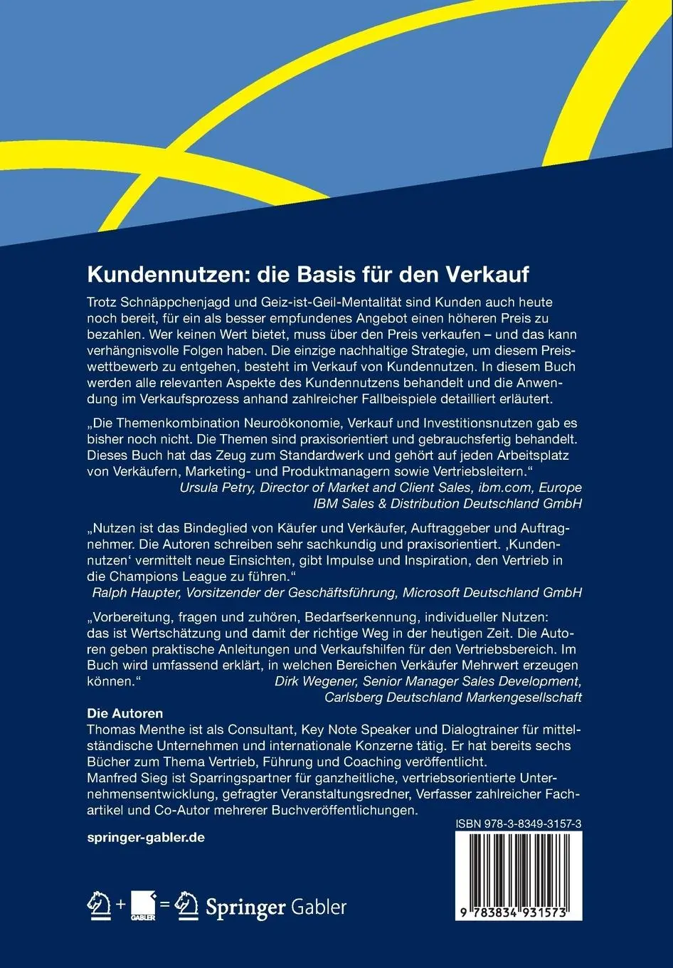 Rückseite: 9783834931573 | Kundennutzen: die Basis für den Verkauf | Manfred Sieg (u. a.) | Buch