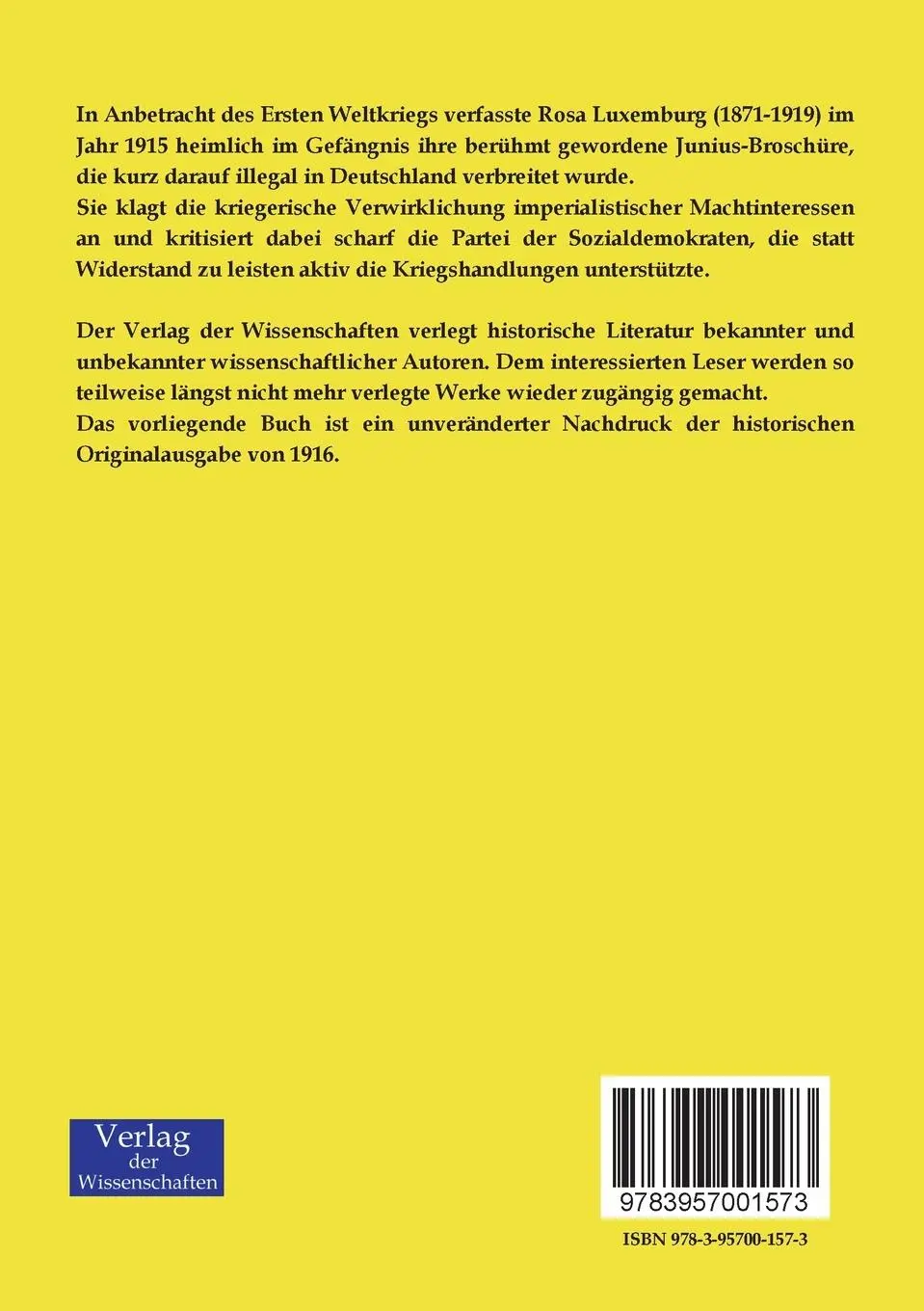 Rückseite: 9783957001573 | Junius-Broschüre: Die Krise der Sozialdemokratie | Rosa Luxemburg