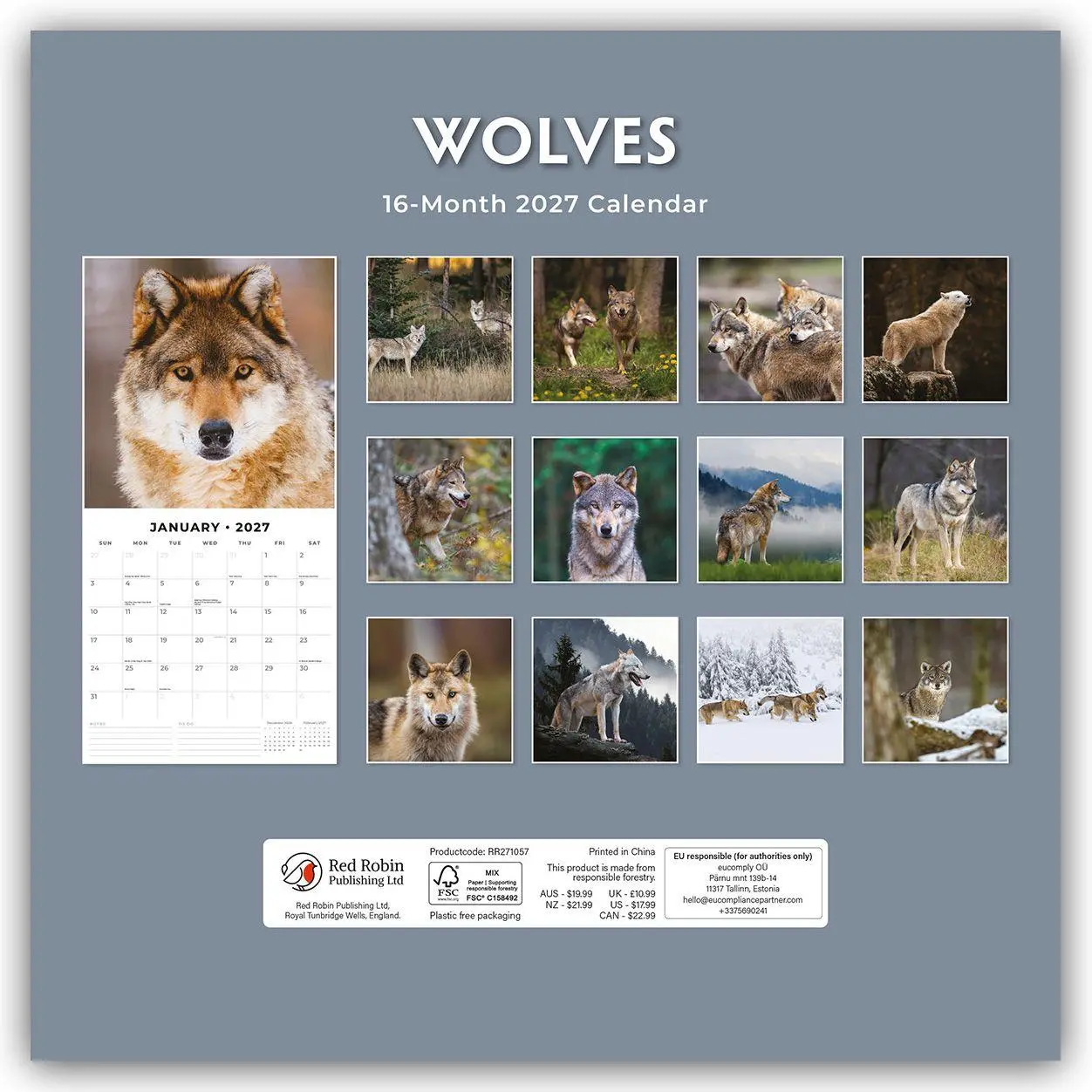 Rückseite: 9781837011773 | Wolves - Wölfe 2027 - 16-Monatskalender | Robin Red | Kalender | 28 S.