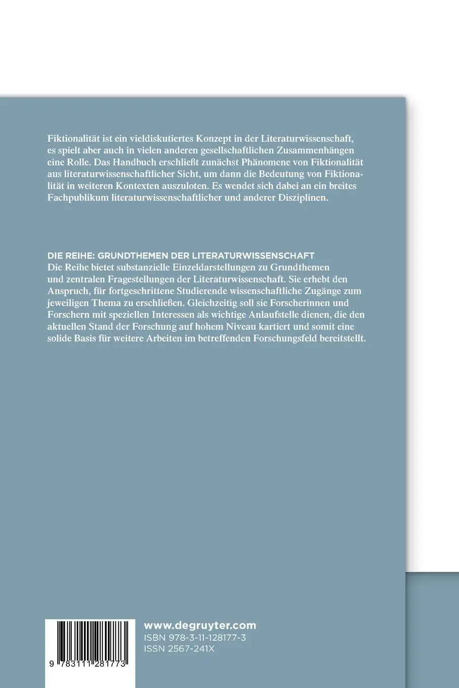 Rückseite: 9783111281773 | Grundthemen der Literaturwissenschaft: Fiktionalität | Taschenbuch | X