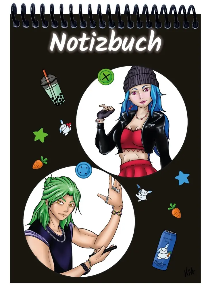 A 5 Notizblock Manga Quinn und Enora, schwarz, kariert