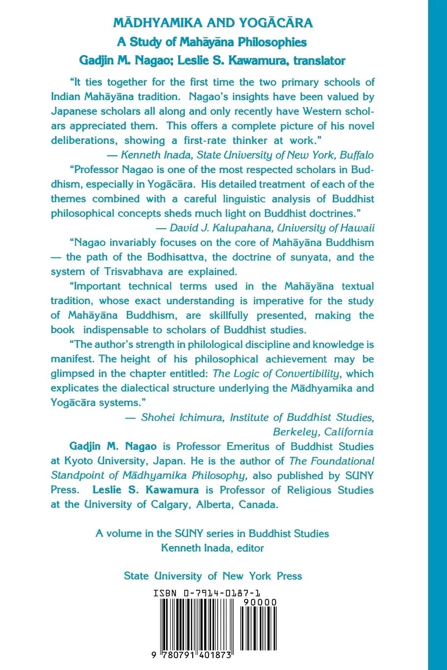 Rückseite: 9780791401873 | M¿dhyamika and Yog¿c¿ra | A Study of Mah¿y¿na Philosophies | Nagao