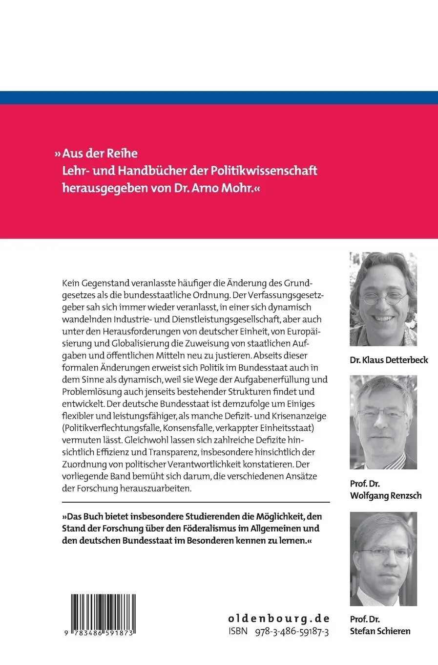 Rückseite: 9783486591873 | Föderalismus in Deutschland | Klaus Detterbeck (u. a.) | Buch | XIV