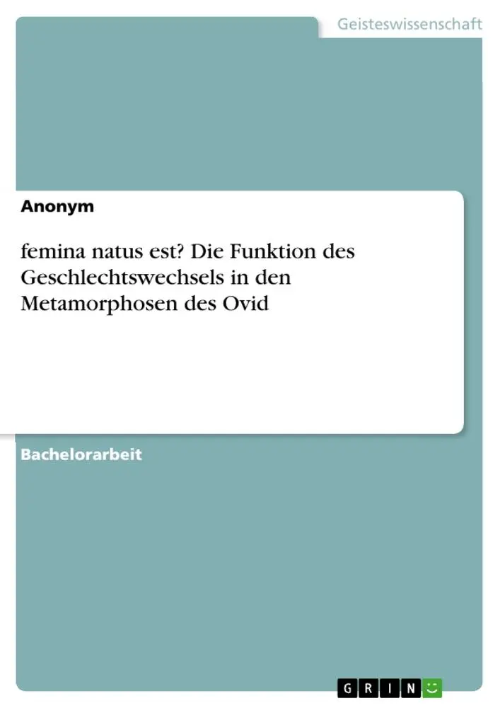 Cover: 9783668061873 | femina natus est? Die Funktion des Geschlechtswechsels in den...
