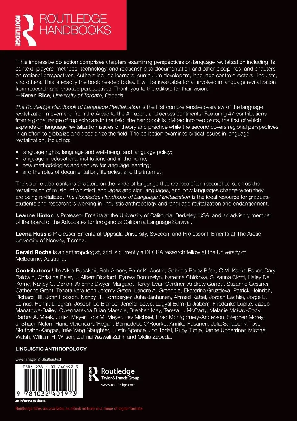 Rückseite: 9781032401973 | The Routledge Handbook of Language Revitalization | Hinton (u. a.)