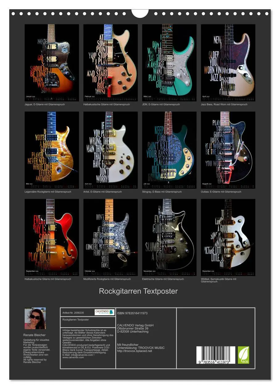 Bild: 9783516411973 | Rockgitarren Textposter (Wandkalender 2026 DIN A3 hoch), CALVENDO...
