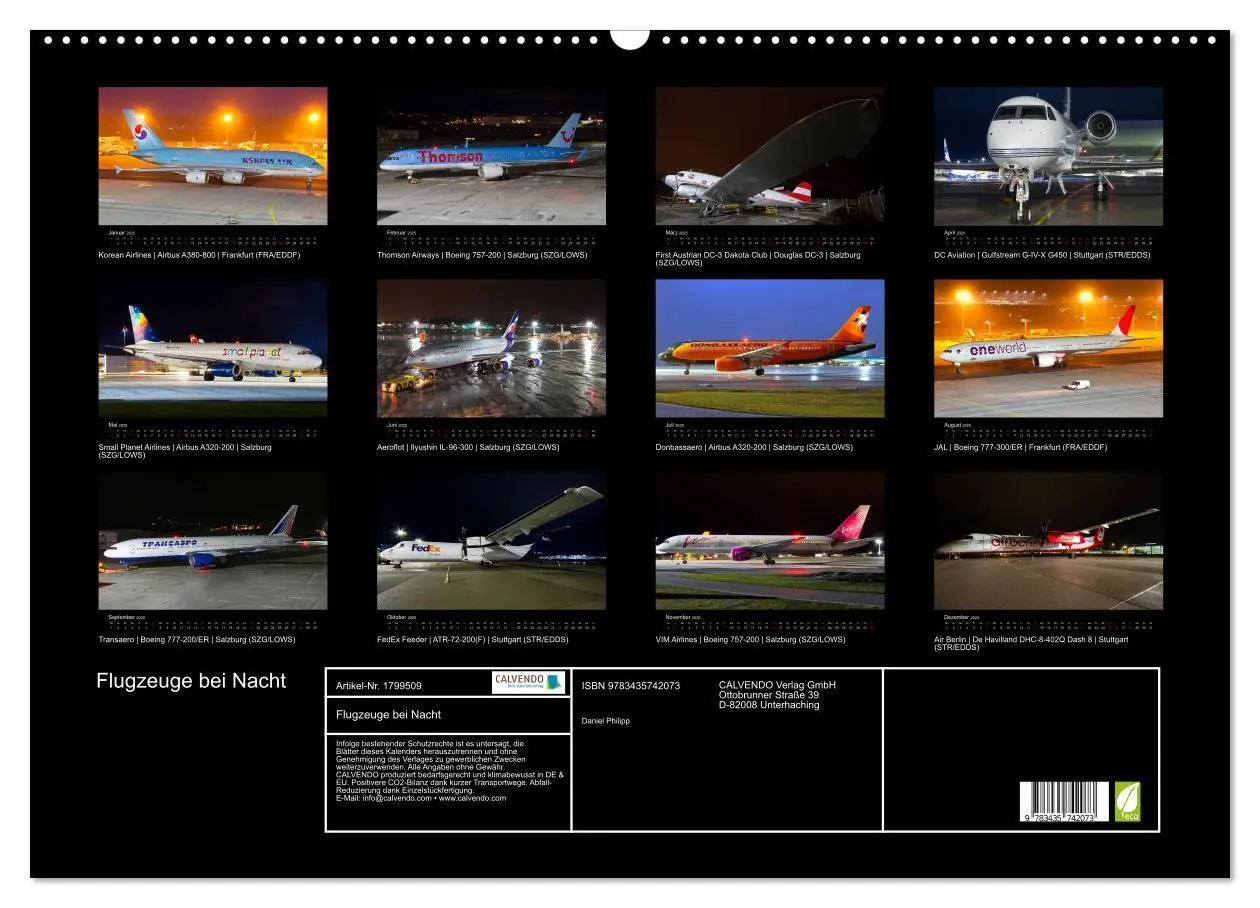 Bild: 9783435742073 | Flugzeuge bei Nacht (Wandkalender 2025 DIN A2 quer), CALVENDO...