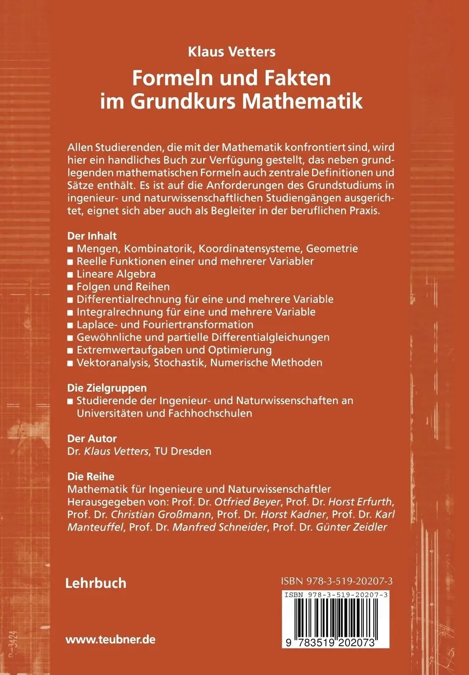 Rückseite: 9783519202073 | Formeln und Fakten im Grundkurs Mathematik | Klaus Vetters | Buch