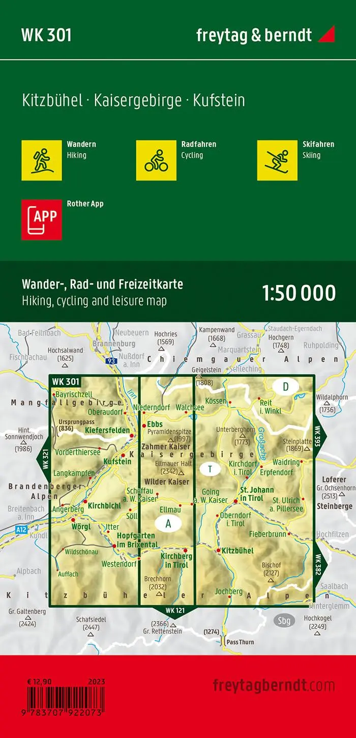 Rückseite: 9783707922073 | freytag &amp; berndt Wanderkarte WK 301 Kitzbühel, Kaisergebirge -...