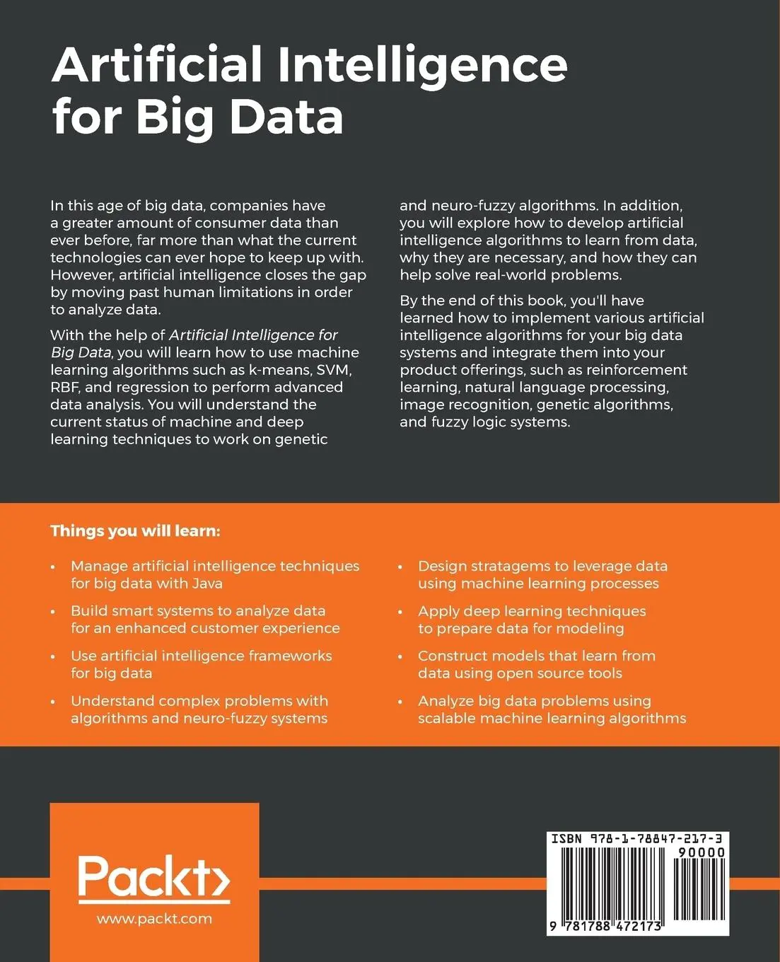 Rückseite: 9781788472173 | Artificial Intelligence for Big Data | Anand Deshpande (u. a.) | Buch