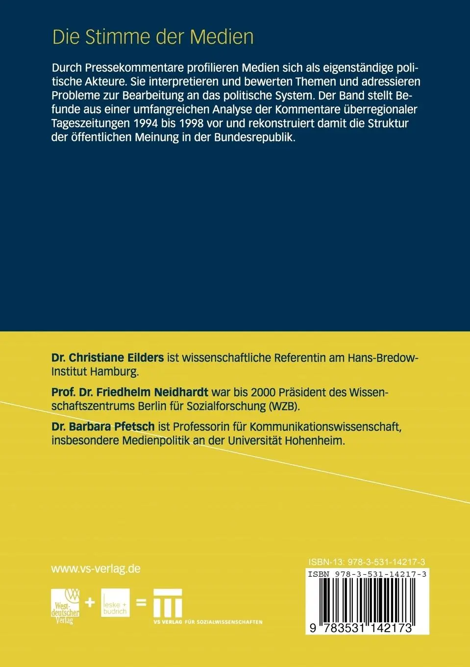Rückseite: 9783531142173 | Die Stimme der Medien | Christiane Eilders (u. a.) | Taschenbuch