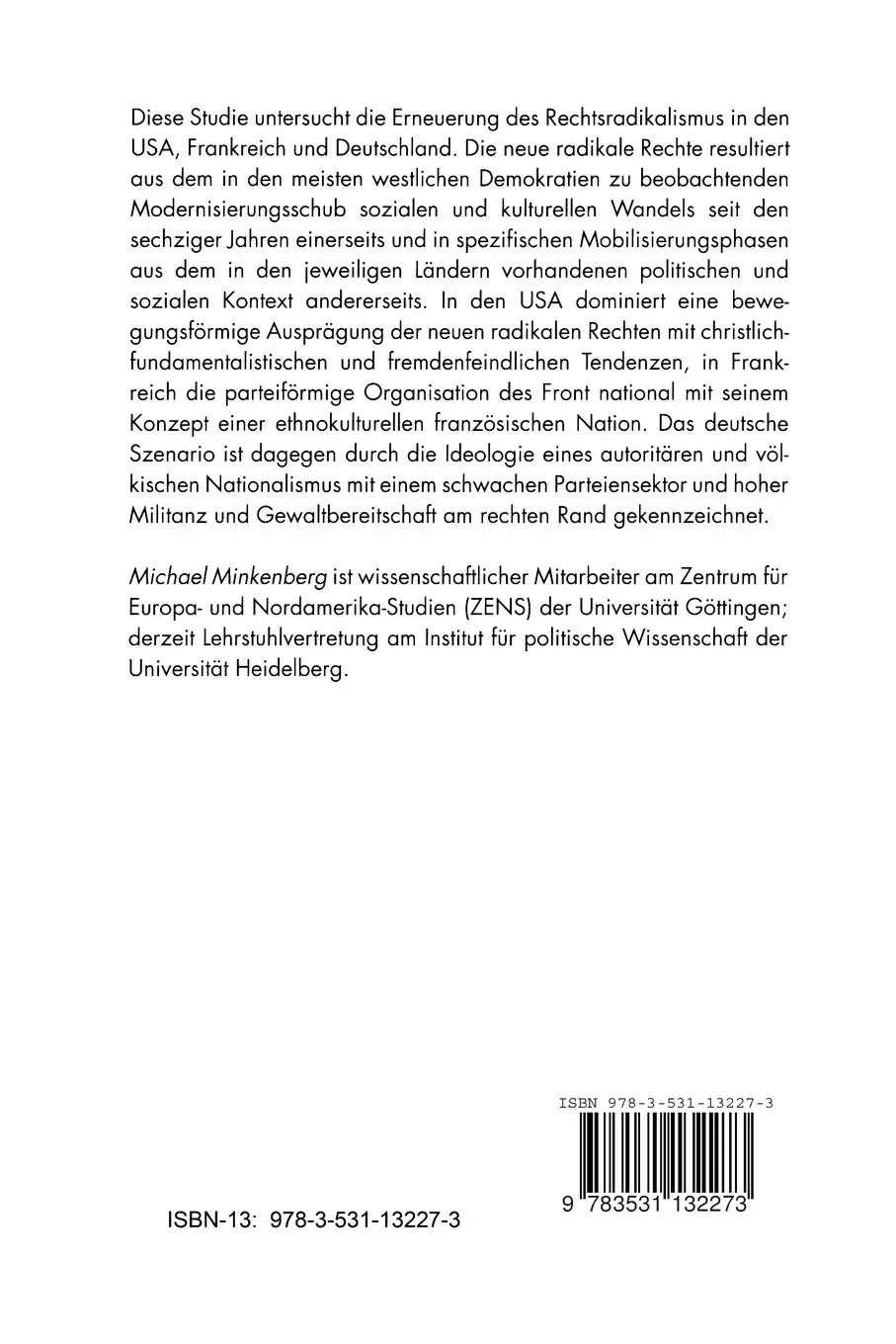 Rückseite: 9783531132273 | Die neue radikale Rechte im Vergleich | USA, Frankreich, Deutschland
