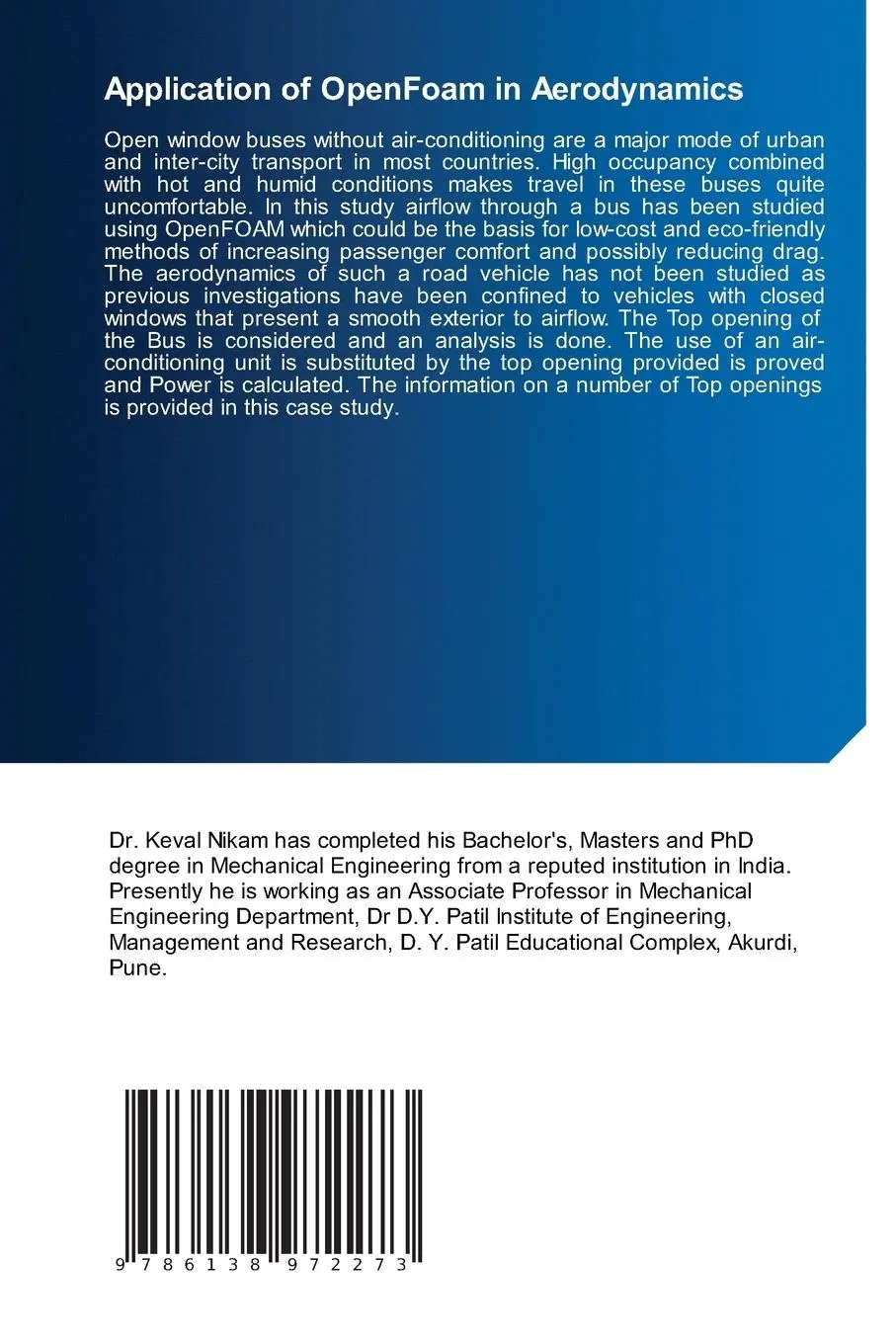 Rückseite: 9786138972273 | Application of OpenFoam in Aerodynamics | Keval Nikam (u. a.) | Buch