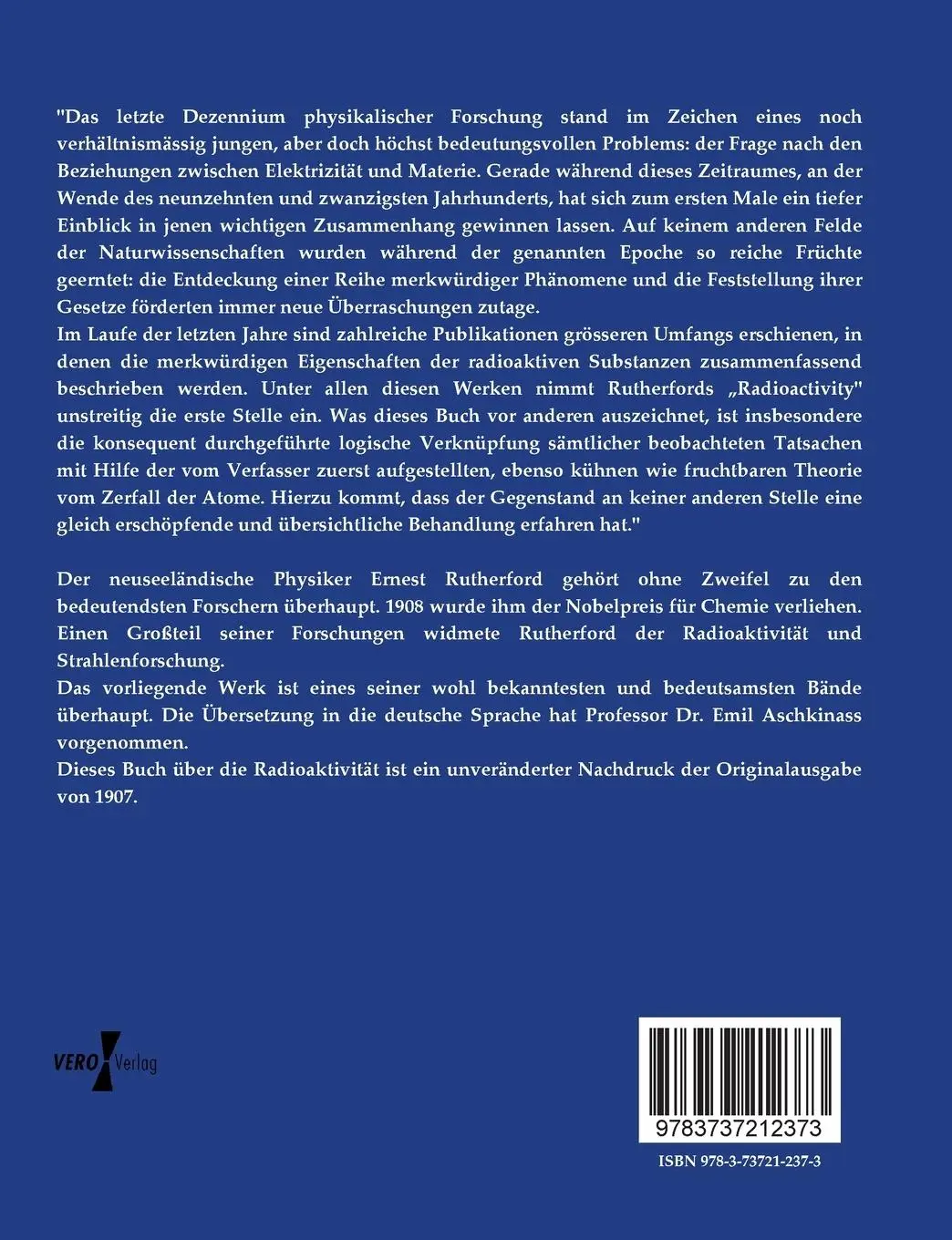 Rückseite: 9783737212373 | Die Radioaktivität | Ernest Rutherford | Taschenbuch | 616 S. | 2019