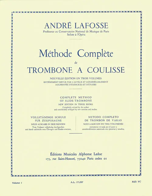 Cover: 9790046172373 | Méthode complete vol.1 pour trombone a culisse (fr/en/sp/dt) | Lafosse