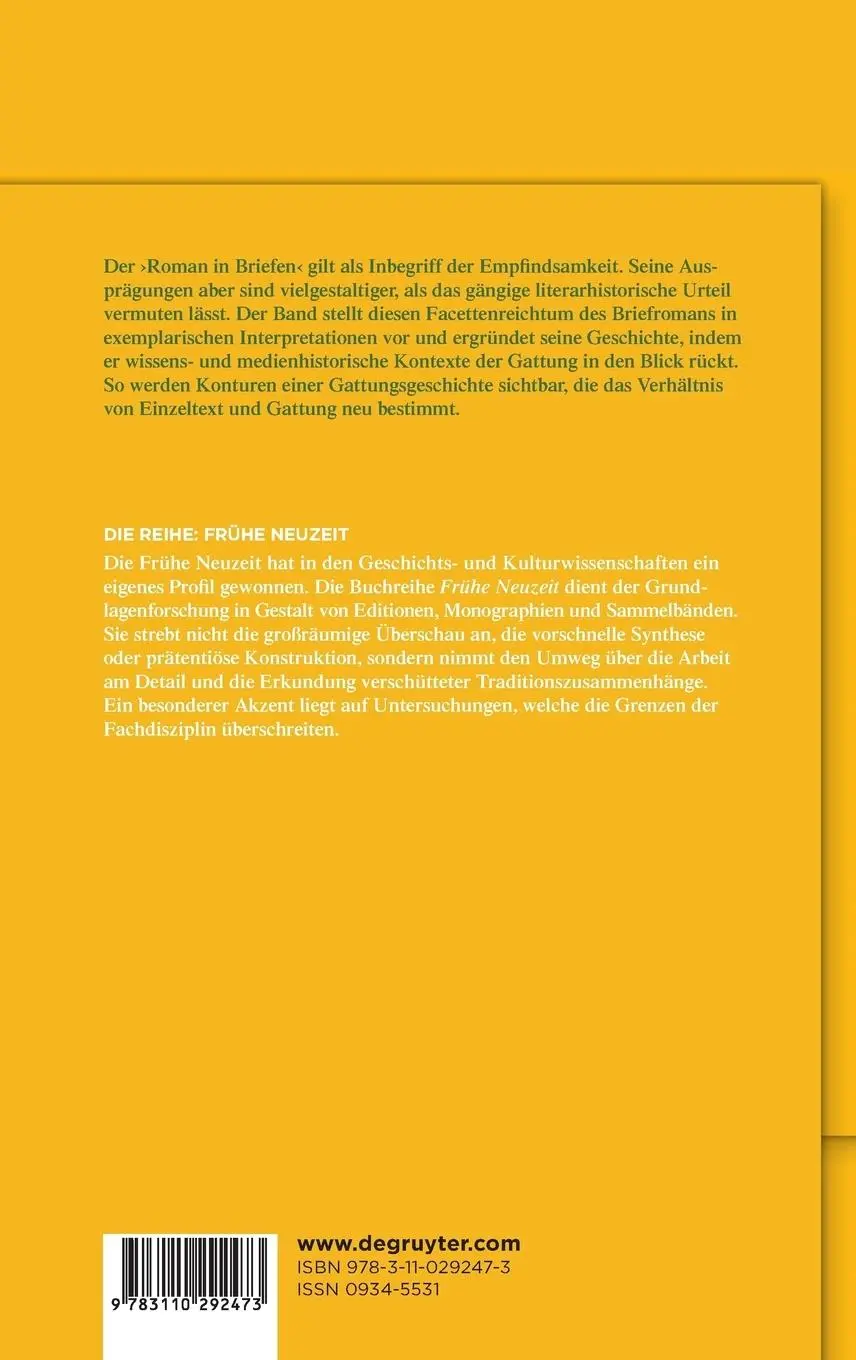 Rückseite: 9783110292473 | Poetik des Briefromans | Wissens- und mediengeschichtliche Studien